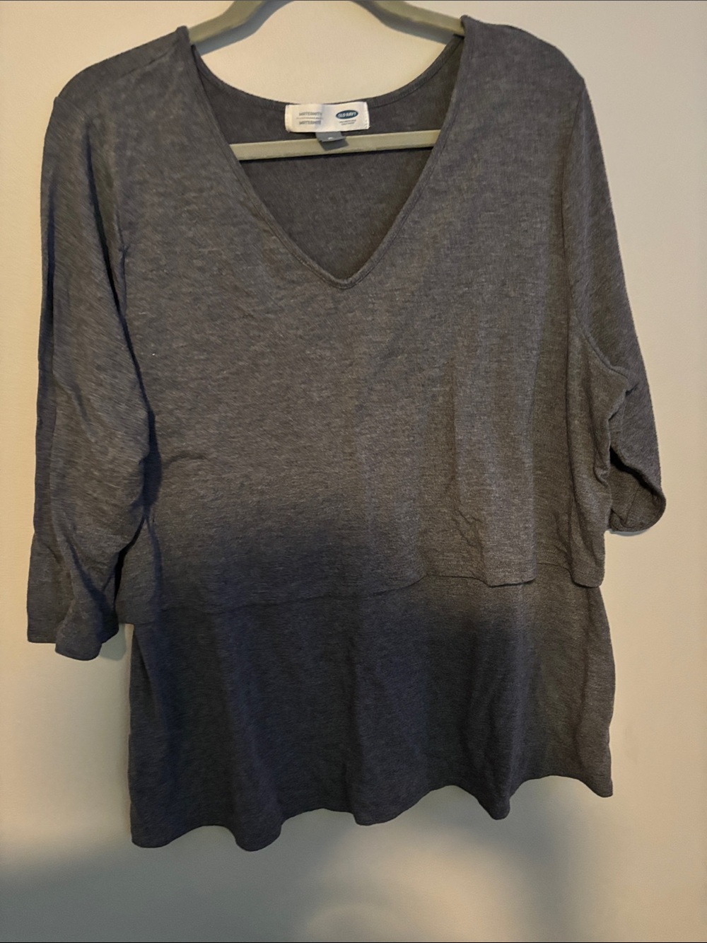 Maternity /Nursing Gray V-Neck Long Sleeve Relaxed Top